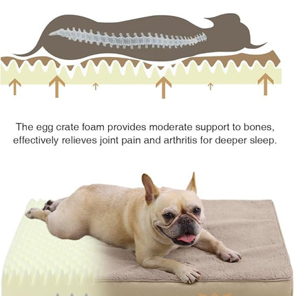 KSIIA Orthopedic Dog Bed Crate Waterproof Pet Mats for Small Dogs Deluxe Plush Washable Pet Bed with Egg Crate Foam & Removable Cover, 23 x 17 Inch, Khaki