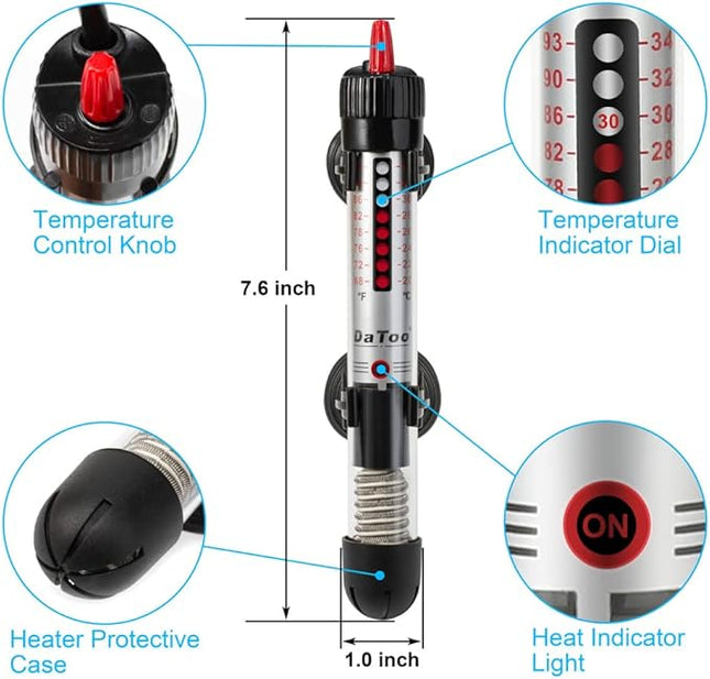 50 Watt Aquarium Heater Submersible Adjustable Temperature Fish Tank Heater 50W