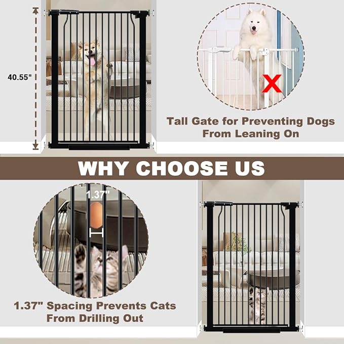 40.55" Extra Tall Baby Gate for Doorways, 32.6-40.5 in Wide Dog Gate Indoor, Walk Through Tall Pet Gates No Drilling, Pressure Mounted Child Safety Gate with Door for House Doggie, Black