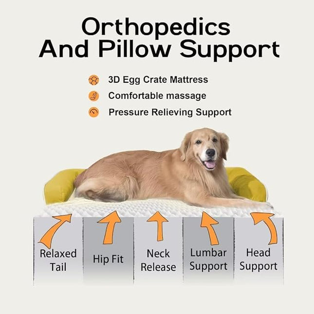 Large Dog Bed Orthopedic Washable - Couch Sofa - XL Large Big Dogs - Beds Bolster Pet - Memory Foam - Waterproof with Removable Cover - Ginger Yellow Dog Bed