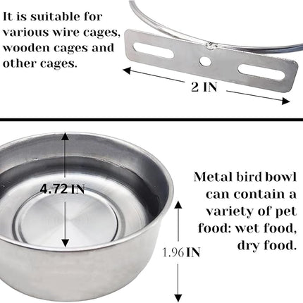 PINVNBY 2pcs Stainless Steel Bird Bowl Water Bowl Stainless Steel Bird Feeding Dish Cups for Parrot Parakeet African Greys Conure Cockatiels Lovebird (Diameter: 4.72 inches M)
