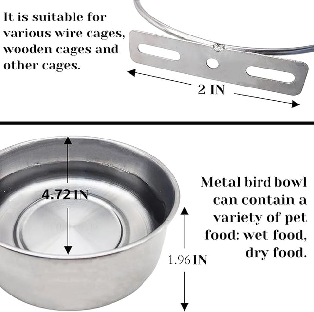 PINVNBY 2pcs Stainless Steel Bird Bowl Water Bowl Stainless Steel Bird Feeding Dish Cups for Parrot Parakeet African Greys Conure Cockatiels Lovebird (Diameter: 4.72 inches M)