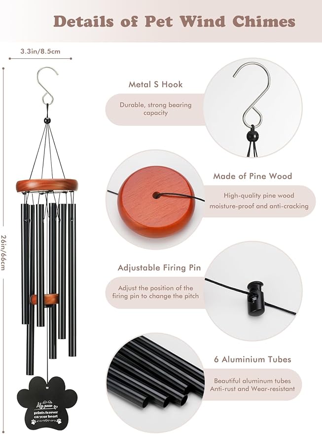 Dog Memorial Gifts for Loss of Dog, 26" Metal Pet Memorial Wind Chimes, Pet Memorial Gifts for Dogs and Cats, Loss of Dog Sympathy Gift, Pet Bereavement Remembrance Gift Dog with Poem Card for Cat