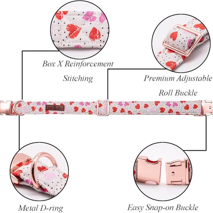 Lionet Paws Valentines Day Dog Collar with Bowtie, Dog Bowtie Collar with Metal Buckle for Dogs, Adjustable Comfortable Dog Collar Girl Boy Gift, L, Neck 16-24 in