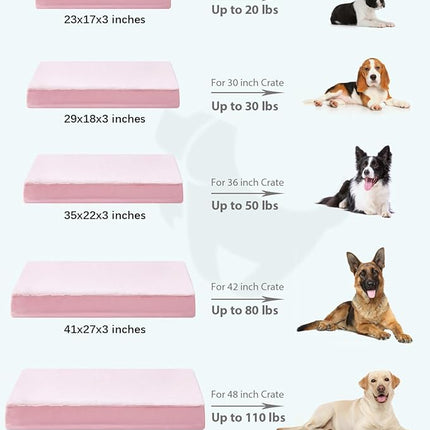 KSIIA Orthopedic Dog Bed - Waterproof & Washable with Removable Cover, Deluxe Plush Egg Crate Foam Design for Large Dogs, 41x27 Inch Pink Dog Crate Bed