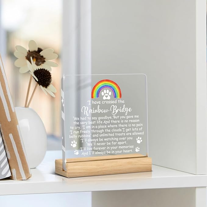 Pet Memorial Gifts,Rainbow Bridge Dog Memorial Gifts， Sympathy Gift for Loss of Dog Cat, Pet Memorial Acrylic Rainbow Bridge Decorations Condolences Gifts for Pet Loss Remembrance Keepsake A01