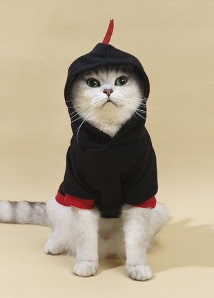 QWEEE Dinosaur Dog Hoodie - Warm Jacket for Puppy, Kitten, Small, Medium Dogs & Cats - Black, XS