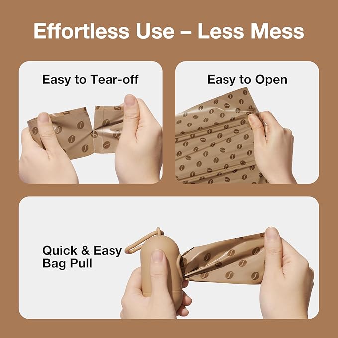 VETRESKA Dog Poop Bags Dispenser with Coffee Scented Waste Bags, Leak Proof, Extra Thick & Strong, 1 Holder and 105 Count Pet Poop Bags (7 Refill Rolls) for Dogs and Cats