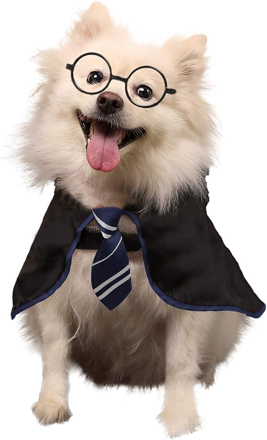 Halloween Dog Costume Wizard Pet Shirt Funny Cat Clothes for Dogs Cats Clothing Outfits with Glasses (Large,Blue)