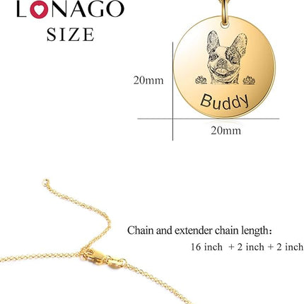 LONAGO 925 Sterling Silver Custom Dog Cat Portrait Photo Necklace Personalized Pet Engraved Picture Pendant Memorial Gift Name Jewelry for Women Mom
