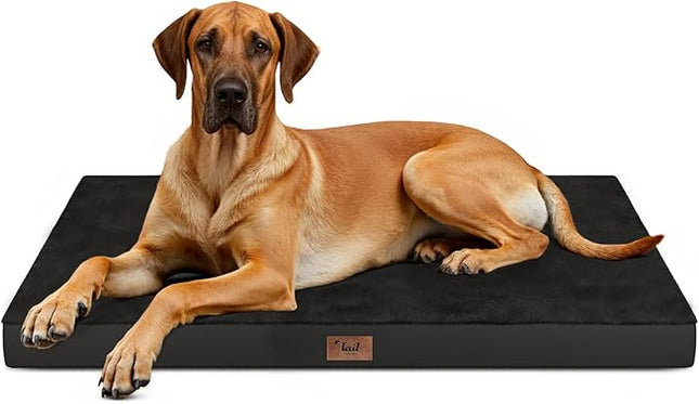 Flat Extra Large Dog Bed, Jumbo Waterproof Dog Bed for Large Dogs, Orthopedic Egg Crate Foam Pet Mat with Removable Washable Cover, Black