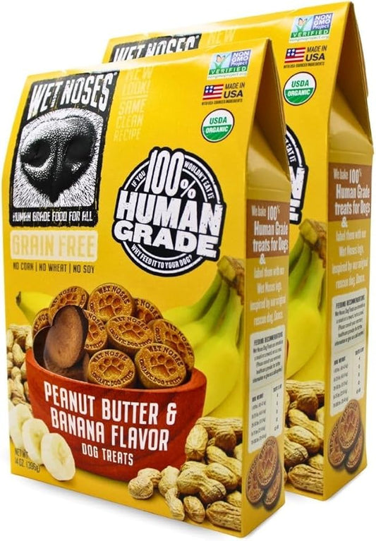 Grain-Free Organic Crunchy Dog Treats – for All Pet Sizes, Breeds – All-Natural Treat – 100% Human-Grade – Delicious Snacks for Dogs – 14 Oz, Grain Free - Peanut Butter Banana, 2 X 14oz Box