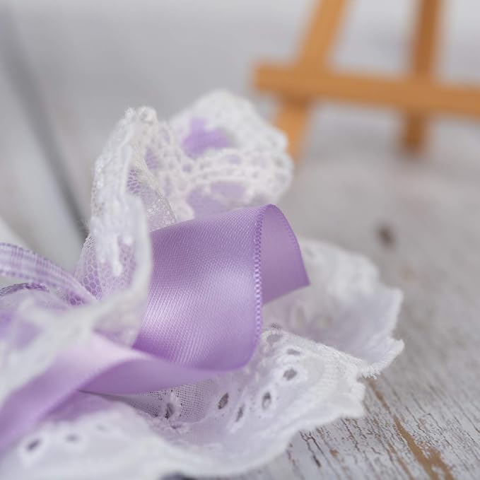 2PCS Dog Cat Collar Water Drop Pearl Bow Lace Pet Bib Cute Scarfs Necklace Neck Strap for Pet Costume Supplies Purple XS