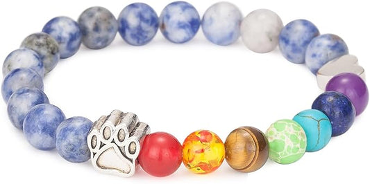 Pet Memorial Gifts for Dogs, Rainbow Bridge Bracelet for Dog Cat, Pet Sympathy Gift, 8MM Mixed Color Bead 7 Chakra Pet Memorial Bracelet for Women Men Who Loss of Pets, Dog Remembrance Gift