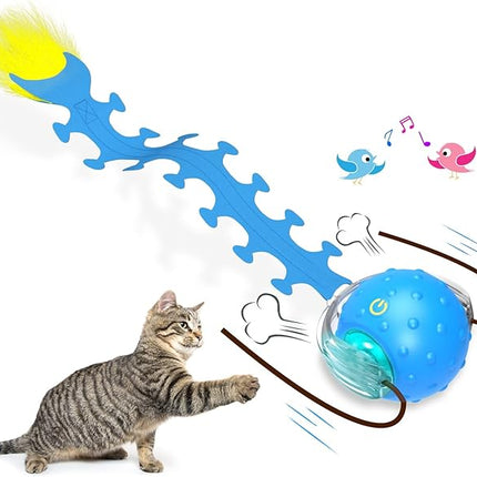 Interactive Cat Toys Ball for Indoor Cats Fast Rolling on Carpet, Chirping & Motion Activate Cat Toys (Blue Centipede)