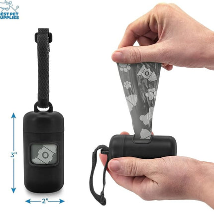 Best Pet Supplies Dog Poop Bag Holder Leash Attachment with 30 Bags, Reusable Dispenser for Travel, Walking, Park, and Outdoor Use, Durable with Clip-On - Black, Pack of 2