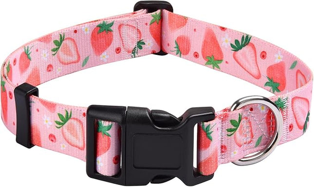 Dog Collar with Bohemia Floral Tribal Geometric Patterns - Soft Ethnic Style Collar Adjustable for Small Medium Large Dogs(Strawberry,S)