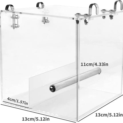 No Mess Bird Feeder for Cage - Automatic Bird Feeder Transparent Food Container Acrylic No Spill Cage Seed Catcher with Stainless Steel Hooks for Parrot Parakeet Cockatiels Lovebirds