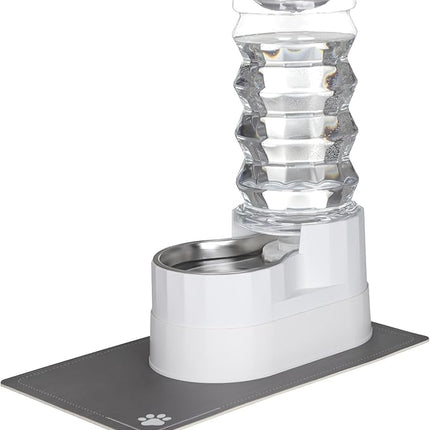 RIZZARI Large Water Dispenser for Dogs: 8L Gravity White Automatic Stainless Steel Waterer - 100% BPA Free - Raised Pet Feeder for Pet Dogs Indoor/Outdoor