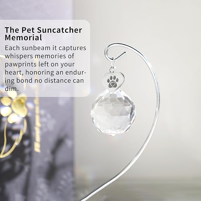 Dog Memorial Gifts, Elegant Pet Sympathy Suncatcher Loss of Dog, Modern Remembrance Prism for Lost Pets with Gift Box and Keepsake Card, Crystal Sun Catcher in Memory of Pet Cat
