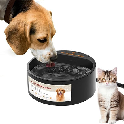 NAMSAN Heated Water Bowl for Outdoor Cats, 2.2L Heated Dog Bowl, Provides Drinkable Water in Winter, Heated Pet Drinker for Chickens Rabbits Birds Bath, Livestock Thermal Watering Trough, Black