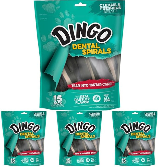 Dingo Tartar and Breath Dental Spirals for All Dogs, 15-Count (Pack of 4)
