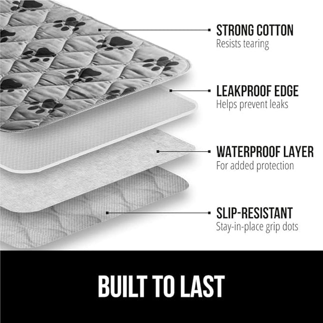 GORILLA GRIP Washable Puppy Pads, Slip Resistant Dog Crate Mat, Waterproof Cloth Pee Pad for Training Puppies in Playpen, Reusable Pet Incontinence Blanket, Protects Sofa, Furniture, 22x16 Pack of 2