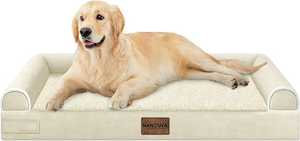 Large Dog Bed Orthopedic Washable: Beds Bolster XL Bed Medium Large Dogs Egg Crate Foam Couch Sofa Waterproof with Removable Cover - Beige
