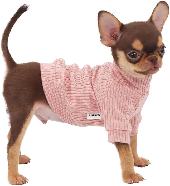 LOPHIPETS Small Dog Turtleneck Sweaters for Teacup Chihuahua Yorkie Puppy Cat Clothes-Pink/XXS
