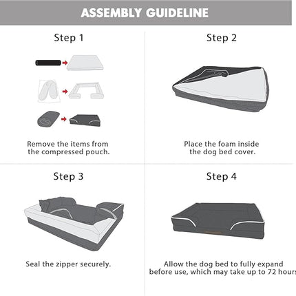 Friends Forever Orthopedic Dog Bed for Extra Large Dogs, Waterproof Memory Foam Dog Sofa Bed XL with Removable Washable Cover, Ally Grey, 42x32x7