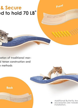 Cat Wall Shelves for Large Cats - Wall Mounted Furniture with Comfortable Cushion, Perfect Perch and Bed for Multi-Cat Households - 35 inch Wavy Shelf for Climbing, Playing, Resting, and Lounging