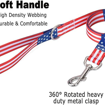 American Flag Dog Collar and Leash Set- Patriotic, US Flag Pattern, Star & Stripes, Fourth of July Dog Collar, Adjustable for Small Medium Large Dogs(Classic US Set,M)