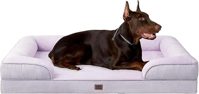 EHEYCIGA Orthopedic XL Dog Beds, Waterproof Memory Foam Dog Bed for Extra Large Dogs, Non-Slip Bottom and Egg-Crate Foam Big Pet Couch Bed with Washable Removable Cover,Lilac