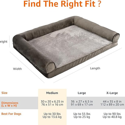 Amazon Basics Dog Bed with Cooling Gel Memory Foam, Pressure-Relief Support for Dogs up to 30lbs, Non-Slip Bottom, Machine Washable Cover, Medium Sized (30" x 20"), Taupe