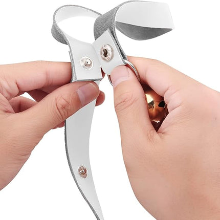 Leather Dog Doorbells for Door Knob/Potty Training/Go Outside, Length Adjustment Copper Dog Bell, Housetraining Hanging Bell, White Leather Silver Bells