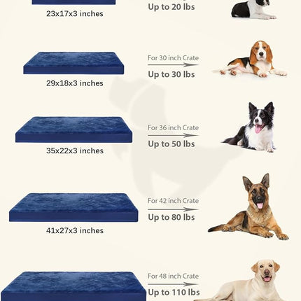 KSIIA Orthopedic Dog Crate Bed Waterproof Dog beds for Small Dogs Deluxe Plush Washable Pet Mat with Egg Crate Foam & Removable Cover, 23 x 17 Inch, Blue