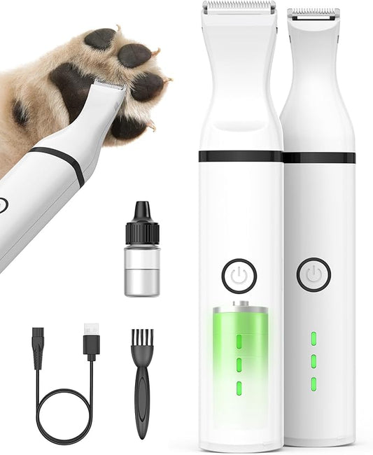 oneisall Dog Paw Trimmer, Cordless Paw Hair Trimmer for Dogs with Double Blades, Quiet 2 Speed Small Dog Grooming Clippers for Paws, Eyes, Ears, Face, Rump (White)