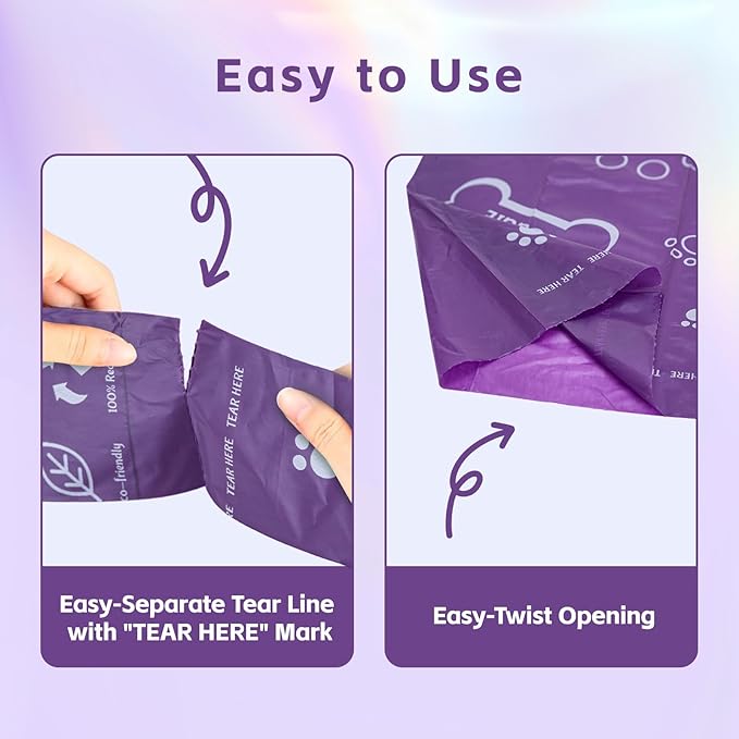 270 Count Scented Dog Poop Bags Rolls, 20 Micron Ultra Thick, Heavy Duty Tear Resistant Leak Proof for Yuck-Free Cleanup, Includes Dispenser & Leash Clip, 9 x 13 Inch, Pawsome Doodle (Purple)