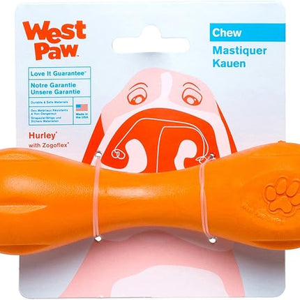 WEST PAW Zogoflex Hurley Dog Bone Chew Toy – Floatable Pet Toys for Aggressive Chewers, Catch, Fetch – Bright-Colored Bones for Dogs – Recyclable, Dishwasher-Safe, Non-Toxic, Small, Tangerine