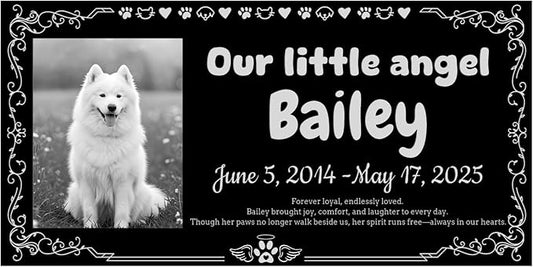 HDSD 12x6'' Personalized Pet Memorial Stones Black Granite Headstones for Dogs Laser Engraved with Photo (Pets)