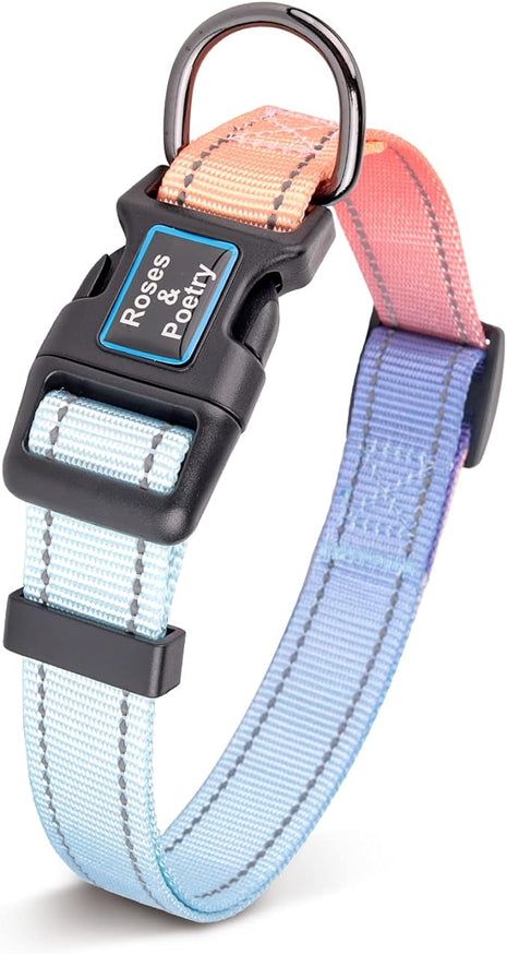 Roses&Poetry Reflective Dog Collar with Gradient Azure, Adjustable Durable Pet Collars for Small Medium Large Dogs (Azure-XS)