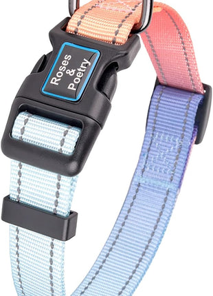 Roses&Poetry Reflective Dog Collar with Gradient Azure, Adjustable Durable Pet Collars for Small Medium Large Dogs (Azure-M)
