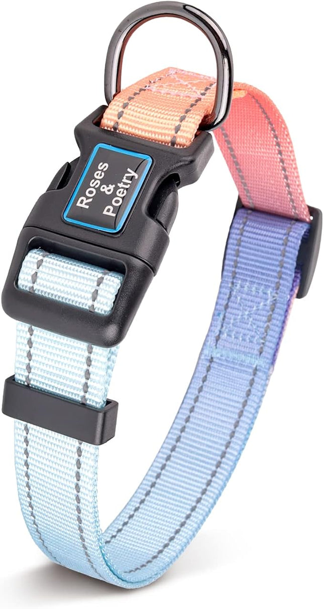 Roses&Poetry Reflective Dog Collar with Gradient Azure, Adjustable Durable Pet Collars for Small Medium Large Dogs (Azure-S)