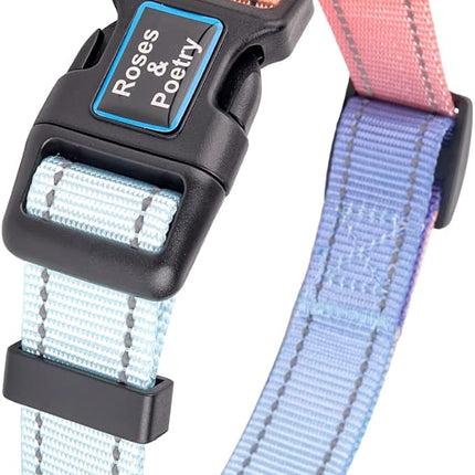 Roses&Poetry Dog Collar and Leash Set for Large Dogs, Reflective Dog Collars and Leades with Gradient Azure, Buckle Adjustable Durable Pet Collars Leash for Medium Large Dogs （Azure-L