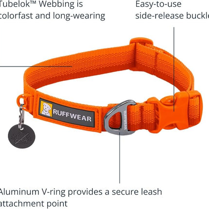 Ruffwear, Front Range Dog Collar, Adjustable Tubelok Webbing, Lightweight, Side Release Buckle, Aluminum V-Ring, Durable for Everyday Use, Blaze Orange, 20"-26"