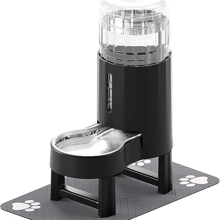 CZPET Elevated Dog Water Bowl Dispenser 8L with Mat for Large Dogs,Tall Raised Pet Waterer Stand,Relieve Neck Pressure,Large Capacity and Drinking Area Noise-Free for Pets (8L+Stand+Mat,Black)