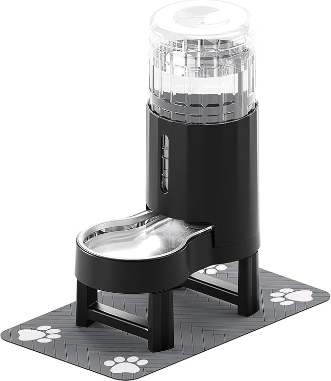 CZPET Elevated Dog Water Bowl Dispenser 8L with Mat for Large Dogs,Tall Raised Pet Waterer Stand,Relieve Neck Pressure,Large Capacity and Drinking Area Noise-Free for Pets (8L+Stand+Mat,Black)