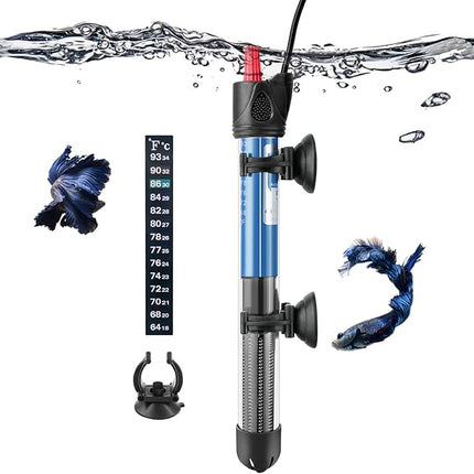 Hitop 25W/50W/100W/300W Adjustable Aquarium Heater, Submersible Glass Water Heater for 5 – 70 Gallon Fish Tank (50W)