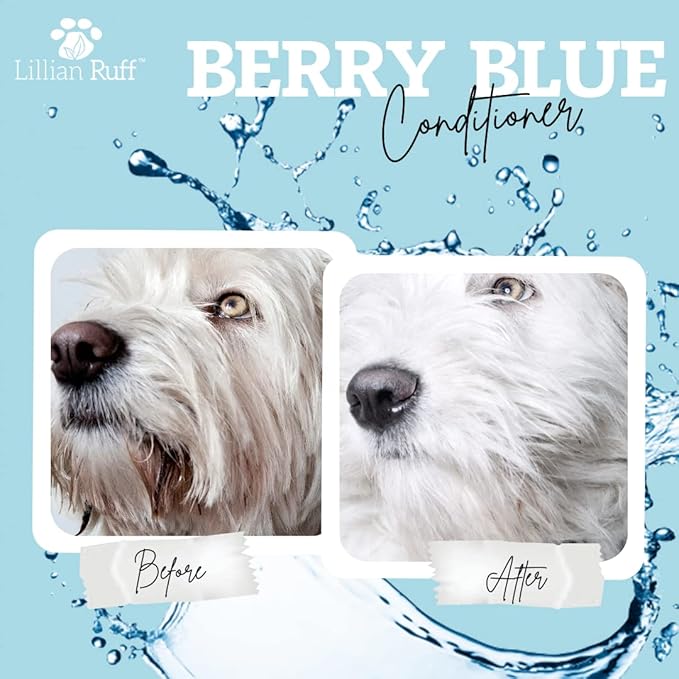 Lillian Ruff PRO Formula Blueberry Waterless Dog Shampoo & Berry Blue Brightening Conditioner - No-Rinse Odor Eliminator & Hydrating Whitening Conditioner Detangles, Restores Skin, Softness & Shine