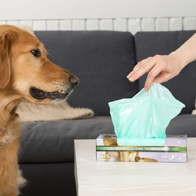 BOS Odor-Sealing Dog Poop Bags for Pet Waste - Disposal Doggy Bags - Scent & Smell Free (90Bags) [Size: M, Color: Light Mint Green] (Pack of 1)